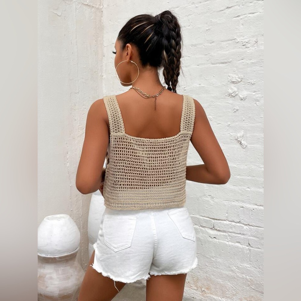 Colorblock Geo Pattern Crochet Top - Picture 3 of 8